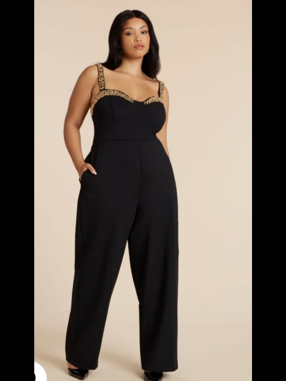 Eloquii Metal Drama Jumpsuit Black with Gold Hardware 20W NWT